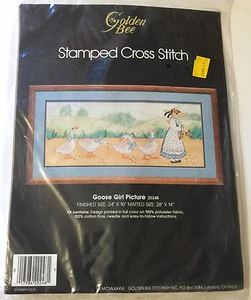 Vintage Golden Bee 24" x 10" Goose Girl Picture Stamped Cross Stitch 20248 - Picture 1 of 3