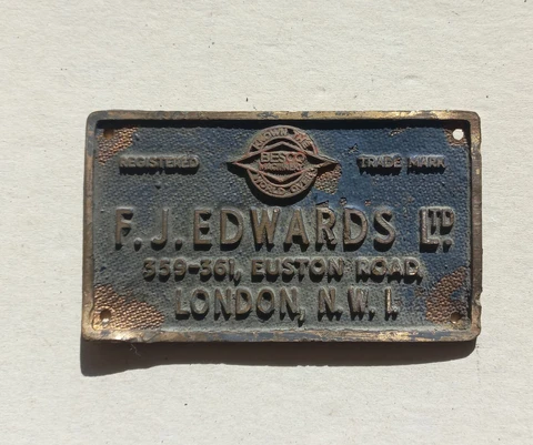 Belgian metal plaque sign FJ EDWARDS Wood & Metal Working Machinery machines Cover