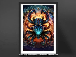 Póster de pintura de Escorpio | Arte de pared del zodiaco | Decoración de signos astrológicos | Gran regalo - Imagen 1 de 10