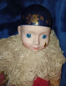 HTF Vtg 2 Ft Pierrot Sad Clown Porcelain Head Doll ORIENTAL HEAD Rare Art BUFLY - Picture 1 of 10