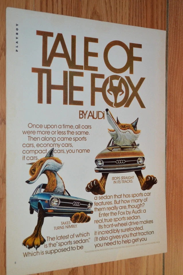 1974 年奥迪福克斯原版广告印刷品 74 金色蓝色 — 第 1/1 张图片