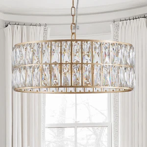 18'' Modern Gold Round K9 Crystal Chandelier 6 Lights Ceiling Pendant Fixture UL - Picture 1 of 10