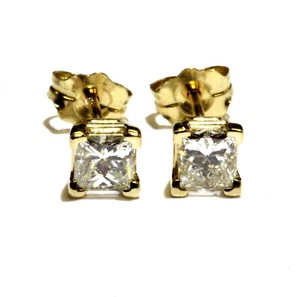 Pendientes GIA 14k Oro Amarillo .66ct SI2 I2 J Princesa Diamante NATURAL - Imagen 1 de 12