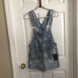No Boundaries Women Denim Sunflower overall  Romper With Pockets Size S. - Picture 1 of 10