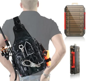 Compact Fishing Tackle Bag, Fishing Bag with Tackle Box and Rod Holder Outdoor S - Picture 1 of 8