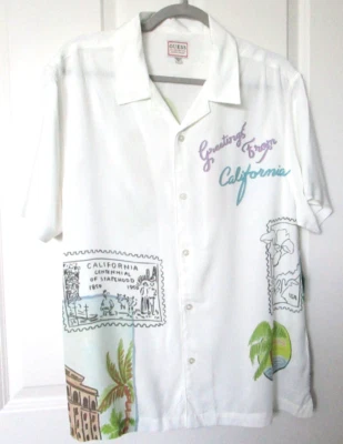 GUESS Greetings From California Postcard Short Sleeve Button Shirt Size M - NEW - Image 1 of 4