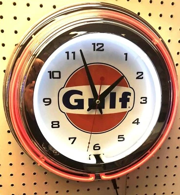 Reloj de neón naranja doble signo gasolinera motor gasolina 15" GULF Foto 1 de 2