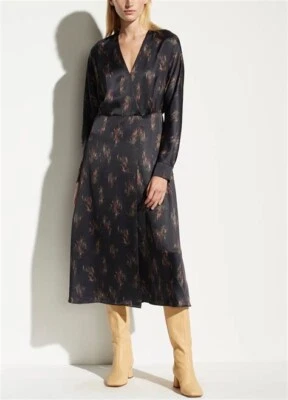 $445 Vestido Vince “Wisteria” Floral Sedoso Manga Larga Imitación Envoltura Cuello en V Talla M Foto 1 de 4