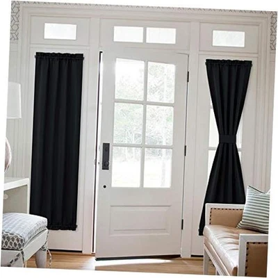  French Door Curtains Set of 2 -out Curtain Patio 25"W x 72"L (Pack of 2) Black - Image 1 of 4