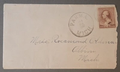 PARMA MICHIGAN 1887 Cubierta para Oldman en ALBION MI Bonita YD Púrpura Elegante Cancelación  Foto 1 de 2