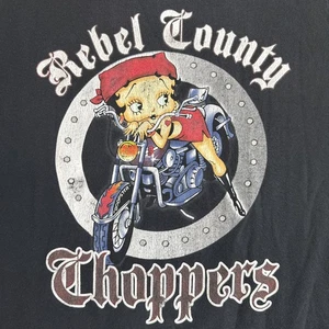 VINTAGE Betty Boop Biker Babe Hemd Herren XL schwarz Motorrad Y2K Choppers GETRAGEN - Bild 1 von 20
