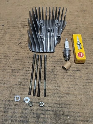 1979 YAMAHA GT80 cylinder head w/ mount studs and brand new ngk spark plug B7HS - Image 1 of 4