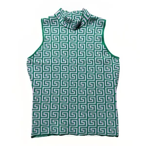 Mock Neck Knit Top Green Pink Geometric Retro Mod Mahogany & Co See Measurements - Picture 1 of 5