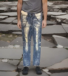 GOLDEN DENIM DENIM DISTRESSED DESTROYED ACID WASH JEAN USA MADE SIZE 32x31 EUC - Picture 1 of 13