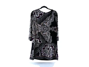 WHITW HOUSE BLACK MARKET Women's XL Black Purple White Paisley 3/4 Sleeve Dress - Picture 1 of 5