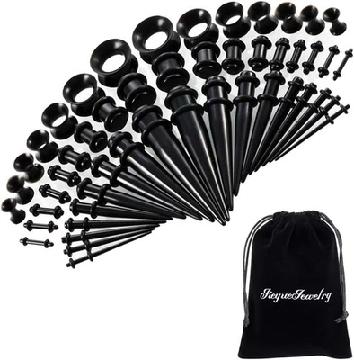 JieyueJewelry 50 Pieces Ear Stretching Kit 14G-00G Acrylic Tapers and Black  - Image 1 of 4