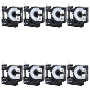 8PK 18443 Black on White IND Vinyl Label 3/8" for DYMO Rhino 1000 5000 5200 Tape - Picture 1 of 10