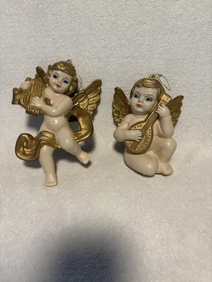 Par de adornos de estatuilla de ángel querubín de plástico de colección Foto 1 de 4