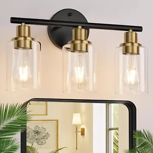 3-Light Bathroom Light Fixtures, Black and Gold Bathroom Wall Lights, Modern ... - Picture 1 of 9