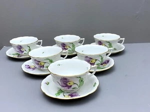 6er Set Herend Teetassen mit Saugnäpfen KittY Muster, handbemalte Tulpen, 9,5", schön - Bild 1 von 9