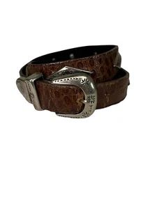 Cinturón de cuero italiano Gatorlux Omega 4944 marrón plata hebilla conchos pequeño - Imagen 1 de 7