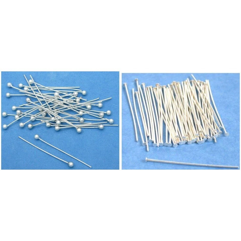 Alfileres de cabeza 40 joyas de plata de ley calibre 25 1", 50 alfileres de cabeza calibre 24 1" kit Foto 1 de 1