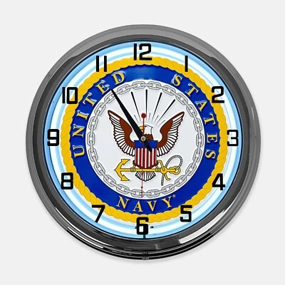 Reloj de neón blanco diseñado con letrero de metal de la Marina de los Estados Unidos de 18" Foto 1 de 4