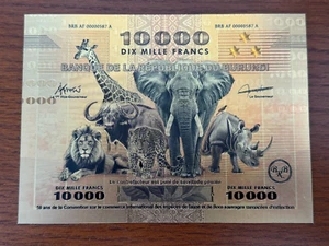 Burundi 10000 Francs 2025 Gold Foil Collectable Souvenir Note - Imagen 1 de 5