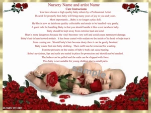 "CERTIFICADO/CERTIFICADOS DE CUIDADO DE ROSAS 4 BEBÉ/PELUCHE FALSO RENACIDO aprox 7""x 5"" - Imagen 1 de 1