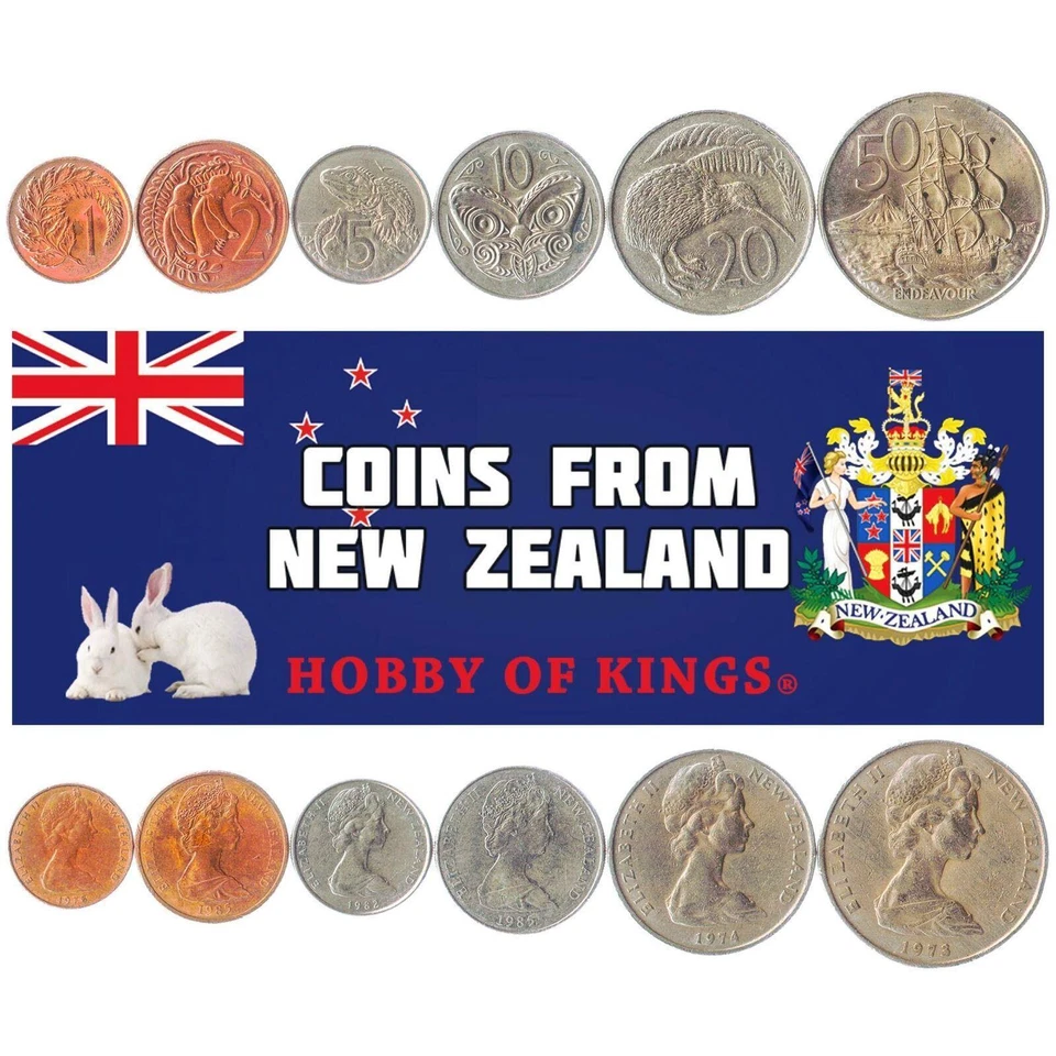 New Zealand 6 Coin Set 1 2 5 10 20 50 Cents | 1967 - 1985 - Image 1 of 1
