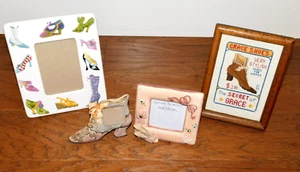 VINTAGE! LOT 4 Shoe Theme Picture Frames High Heel, Boots, Sandal +Cross Stitch - Picture 1 of 18