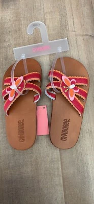 GYMBOREE Baby Girl's Pink and Orange Butterfly Leather Slip-On Sandals - Size 9 - Image 1 of 3