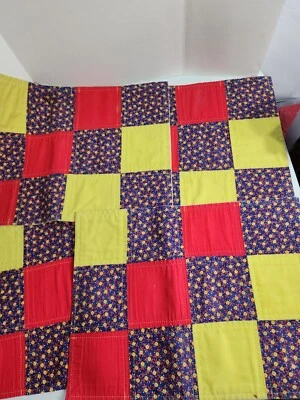 4 Small Flowers Patchwork Reversible Yellow Faux Leather Hand Made Place Mats - Image 1 of 4