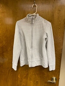 Women "L.L. Bean" light gray/off white stripped zip up jacket. Size S Reg. P.O. - Picture 1 of 2
