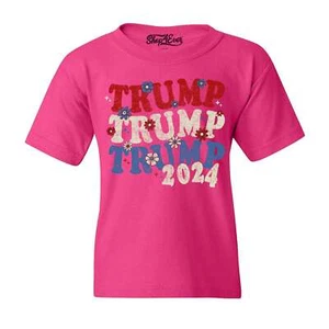 Trump Trump Trump 2024 Kids T-Shirt Groovy Flowers Shirt - Picture 1 of 6
