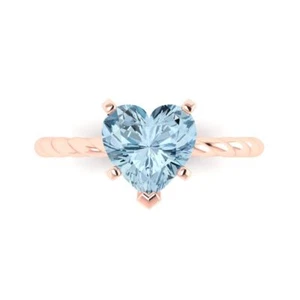 2Ct Heart Cut Natural Aquamarine Solitaire Engagement Ring, 14K Rose Gold - Picture 1 of 11