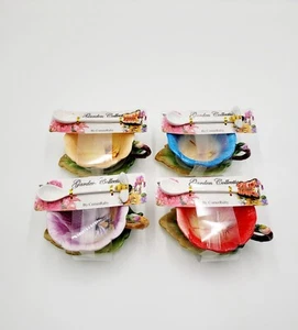 Corner Ruby Tea Cups Pansy Flowers Garden Collection Set of 4 NEW - Picture 1 of 5
