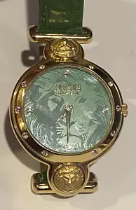 Vtg VERSUS VERSACE Women's Green Lion Head Watch w/ Crystals-New Battery-RUNS! - Picture 1 of 20