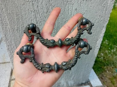 ancienne paire de poignées pendeloques de meuble-commode, en métal blanc N°130 - Photo 1/4