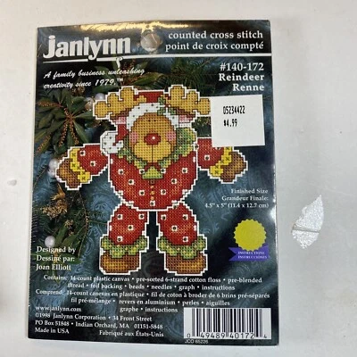 HOLIDAY TIME Counted Cross Stitch ornaments “Reindeer Renee” 4.5”x5” 1999 NOS - Image 1 of 4