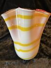 Murano Italian Hankerchief Style Striped Art Glass Vase, Gorgeous!! Red/Yellow/W