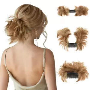 Messy Bun Hair Piece Side Comb Clip in Hair Bun Hairpiece for Women Short Natura - Picture 1 of 12