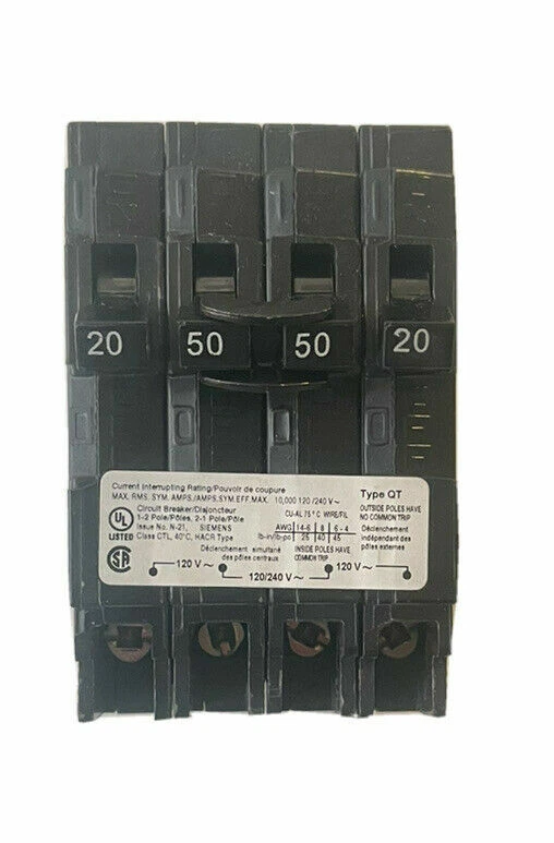 Siemens Q22050CT 50 Double Two 20amp Single Pole Circuit Breaker - Black