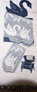 VTG 1940s SWAN FILET CROCHET CHAIR SET Pattern - Picture 1 of 1
