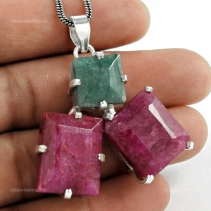 Cushion July Emerald Sterling Silver Mothers Gift Wife Bezel New Pendant Jewelry - Picture 1 of 5