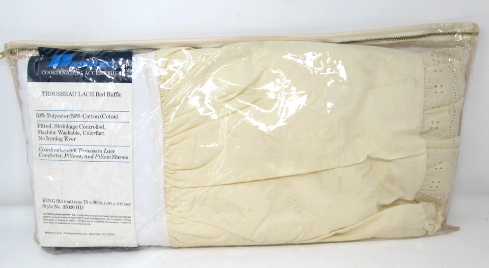 Falda De Colección Fieldcrest Trousseau Encaje Cama Volantes Talla King Blanco Ojales Encaje Foto 1 de 4