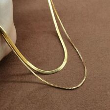 Woman 18k Gold Plated Stainless Steel 2 Layers Snake Box Chain Necklace