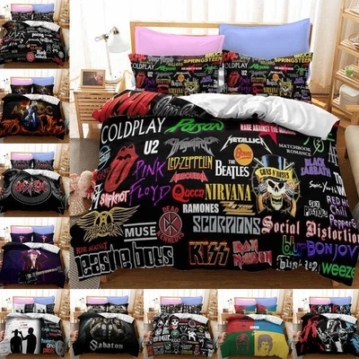 3Pcs Rock Bands ACDC QUEEN SABATON Bedding Set Quilt Duvet Cover Single UK