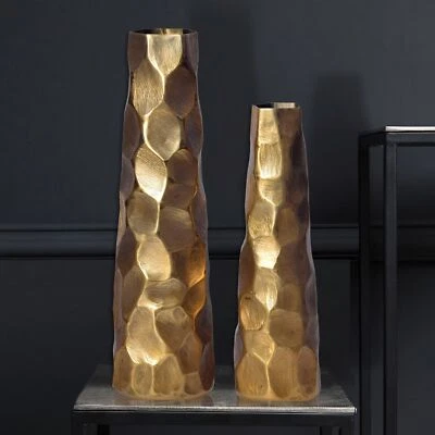 Vase 2er Set FineBuy Blumenvase Aluminium Tischvase Hammerschlag Dekovase Gold - Bild 1 von 4