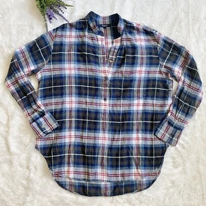 Top Popover Madewell blu a quadri taglia XS oversize bottoni davanti preppy casual - Foto 1 di 5